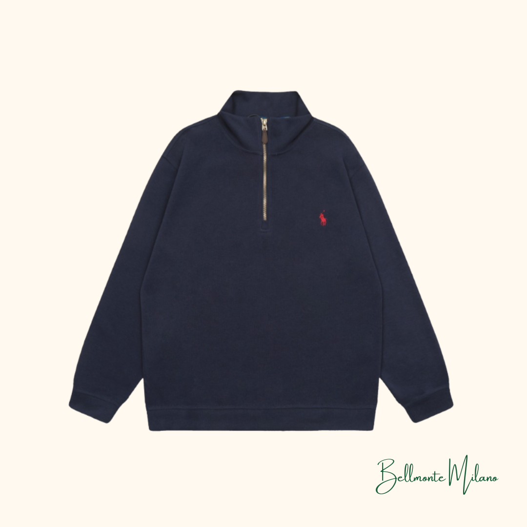 Suéter R&L™ com meio zíper em couro