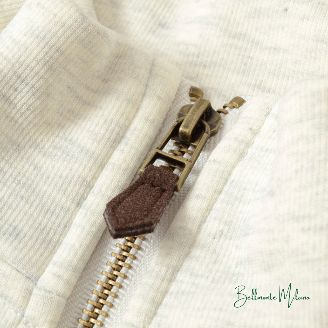 Suéter R&L™ com meio zíper em couro