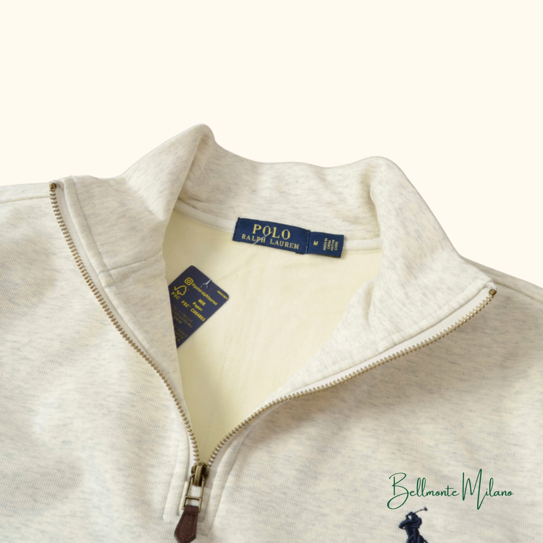 Suéter R&L™ com meio zíper em couro