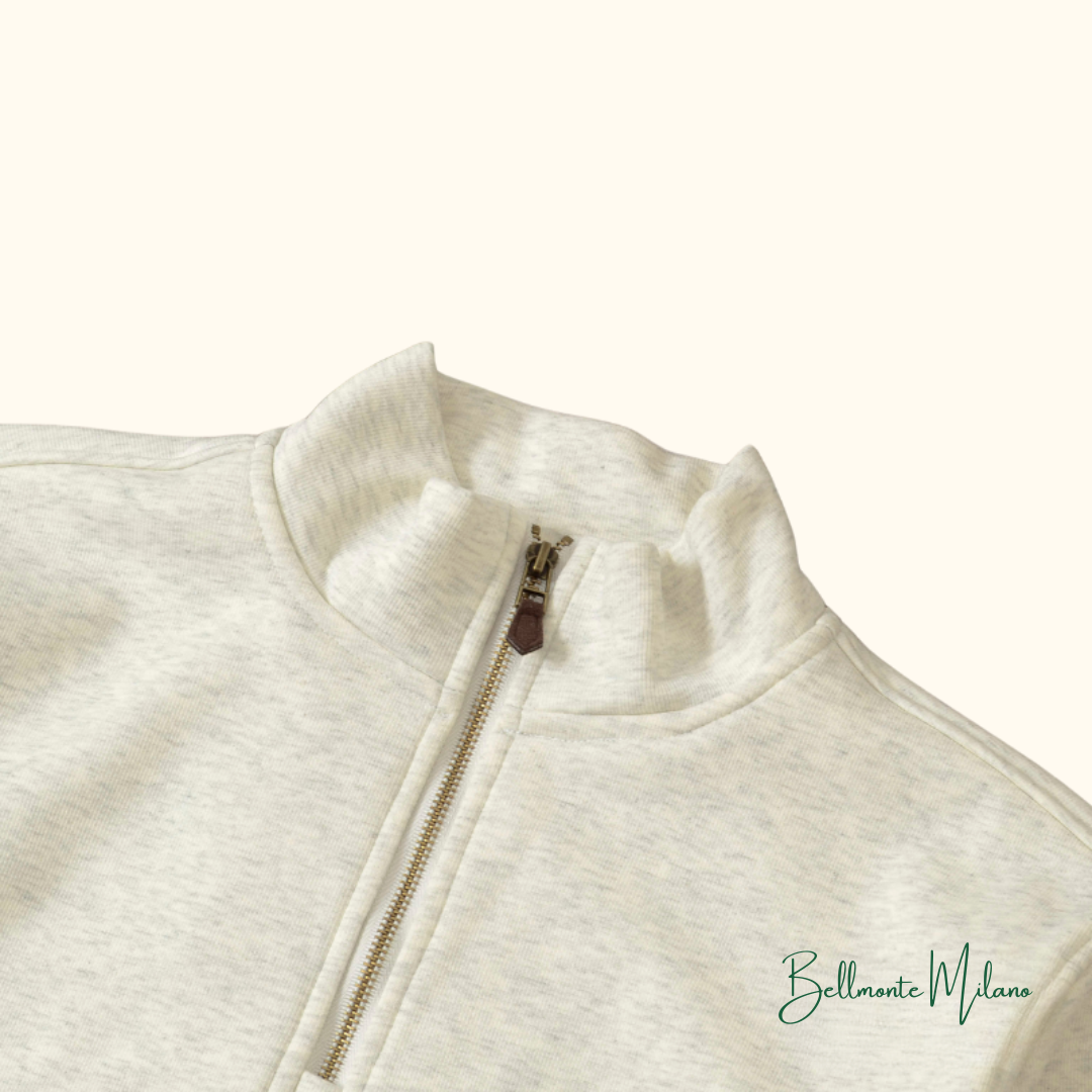 Suéter R&L™ com meio zíper em couro